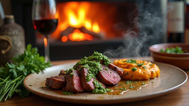 Rezeptidee für den Übergang Winter zu Frühlung Chilenisches Rinderfilet mit Chimichurri & Süßkartoffelpüree