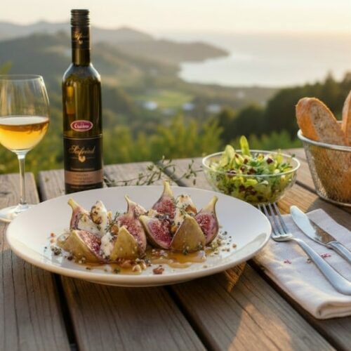 Gebratene Feigen mit Ziegenkäse & Wein aus Neuseeland
